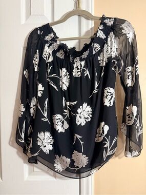 Black & White Floral Off-the-Shoulder Blouse